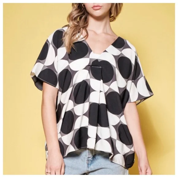 45 Boho Color Block Pattern Tunic Blouse Top - Picture 4 of 4